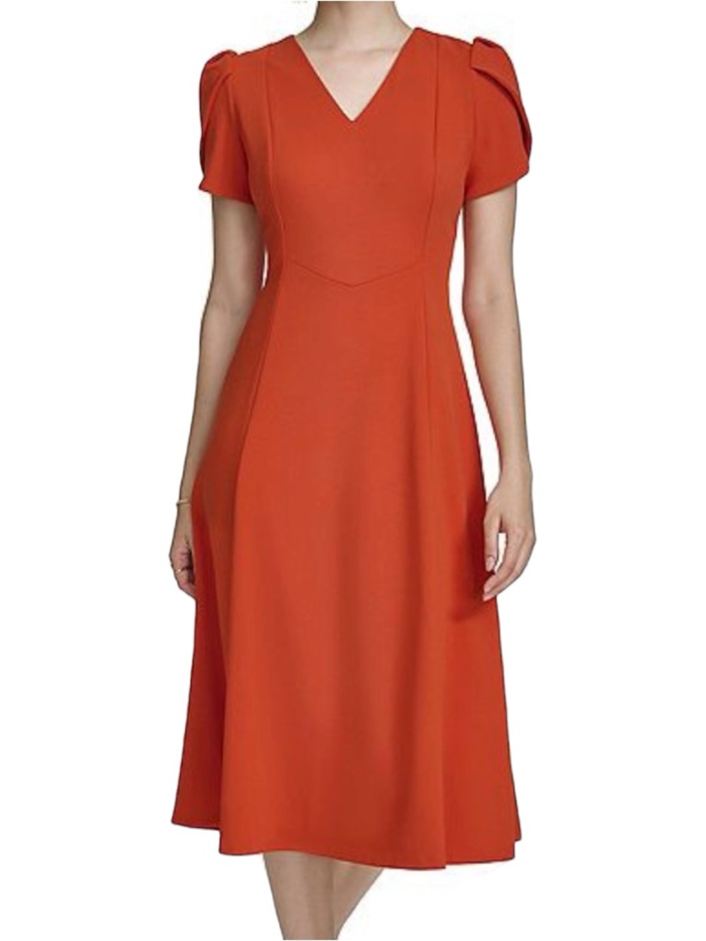 NWT Andrew Marc Tulip Sleeve Fit & Flare Midi Dress - Orange - Women’s 16